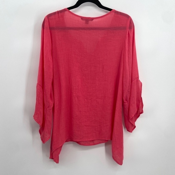 ZAC & RACHEL Pink Crochet Neck Semi Sheer 3/4 Sleeve V-Neck Blouse Size XL - Picture 2 of 6